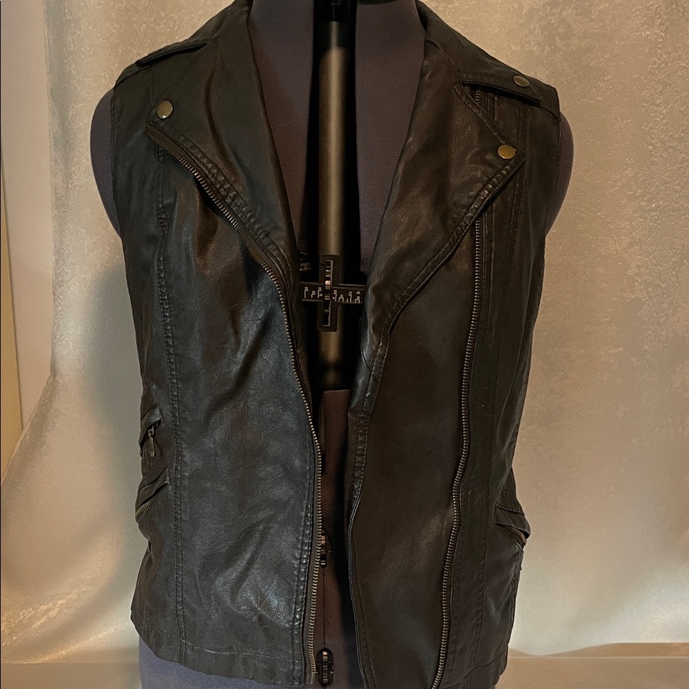 INC International Concepts Black Leather Vest